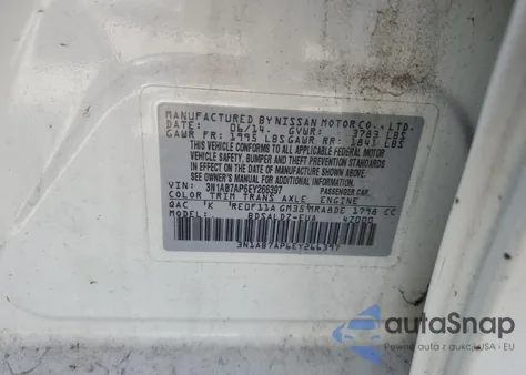 2014 Nissan Sentra S from USA, damaged, VIN 3N1AB7AP6EY266397